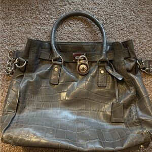 Michael Kors Crocodile-Embossed Gray Satchel